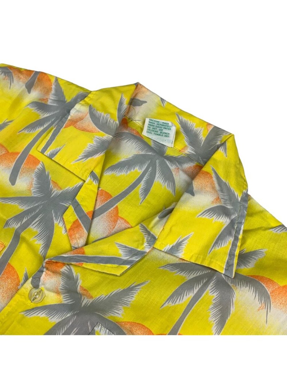 VTG Tropicana Men’s Sunset Palm Trees S/S Hawaiian Button Shirt Yellow • Medium